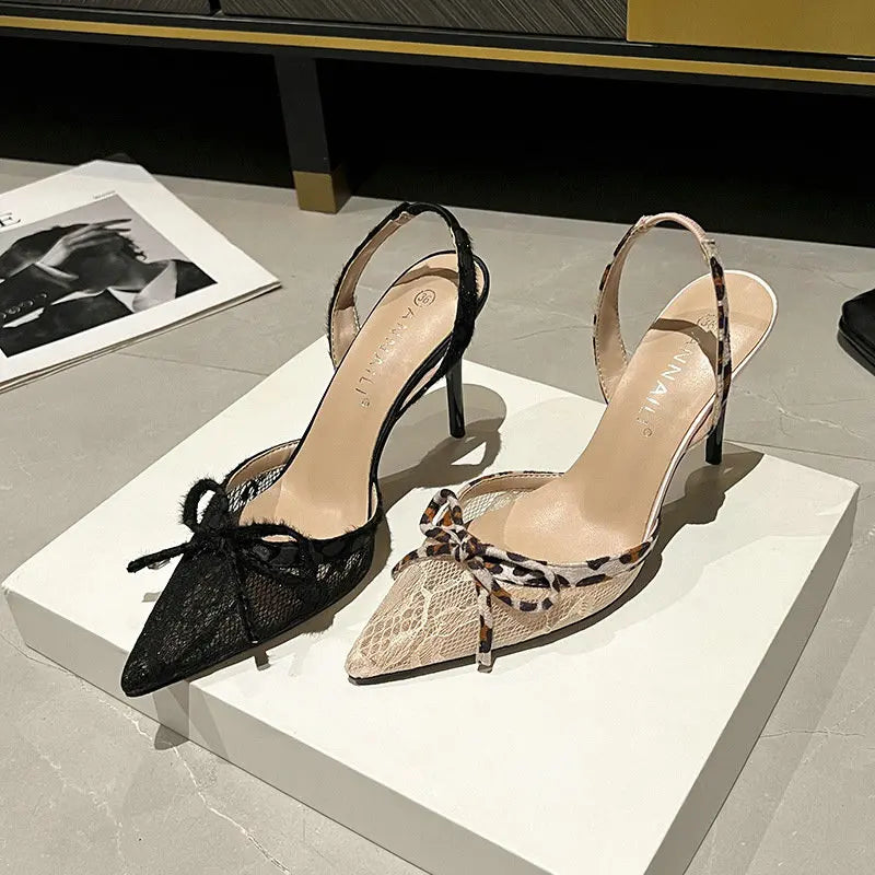 Design Sense Embroidery Lace Bow Heels