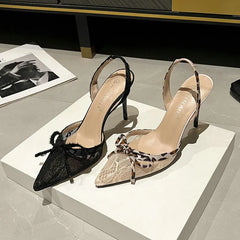Design Sense Embroidery Lace Bow Heels