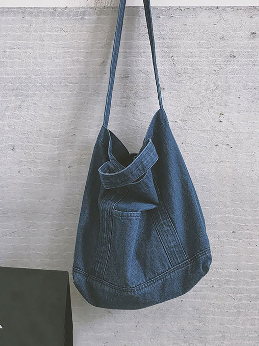 Vintage Solid Denim Spliced Shoulder Bags