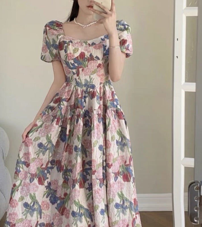 Dalila Floral Pearl Decorated Vintage-Inspired Dress