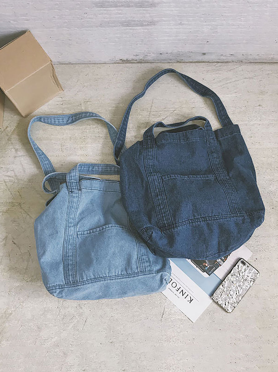 Vintage Solid Denim Spliced Shoulder Bags