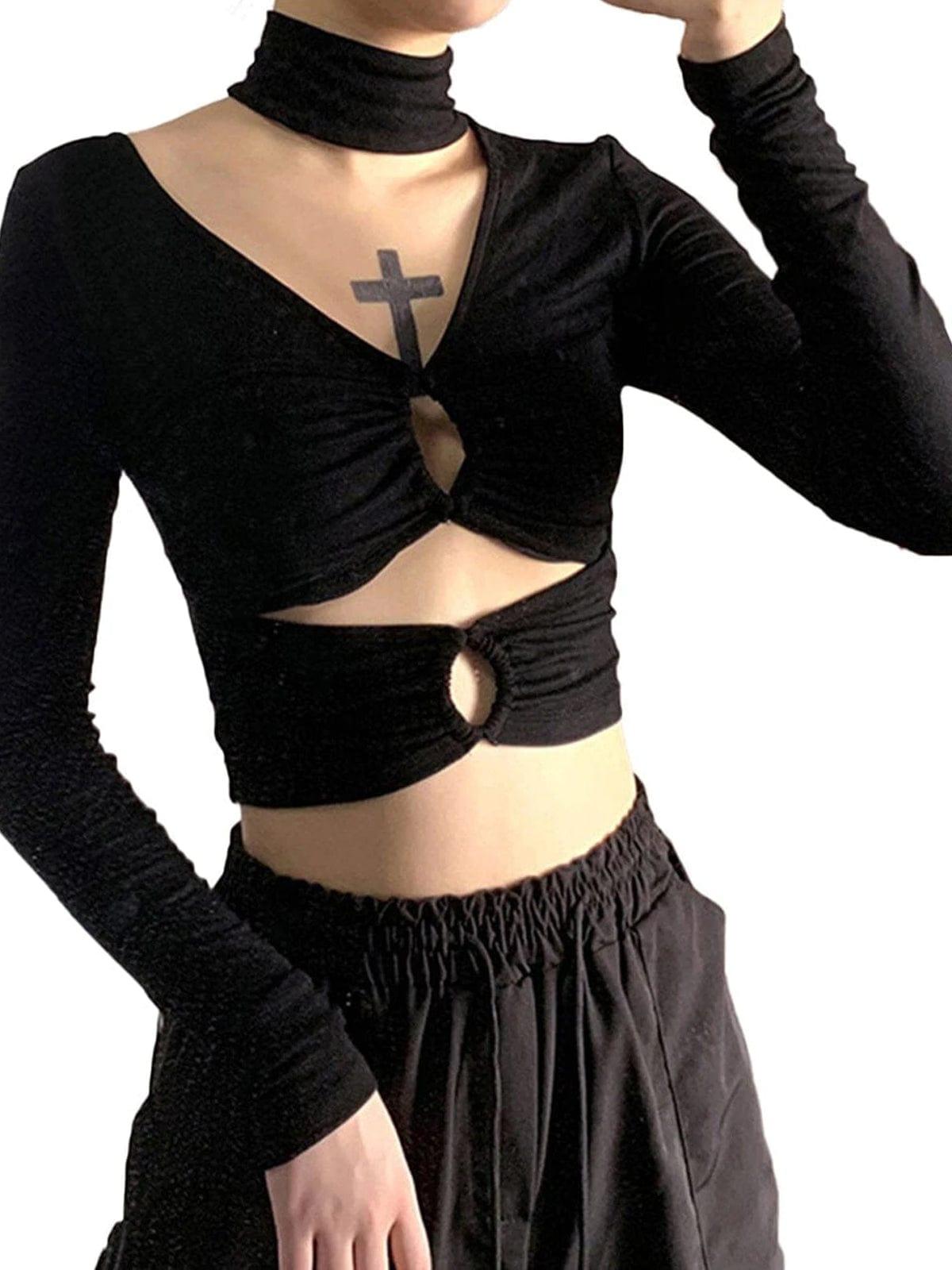 Hollow Sexy Halterneck Long Sleeve T Shirt