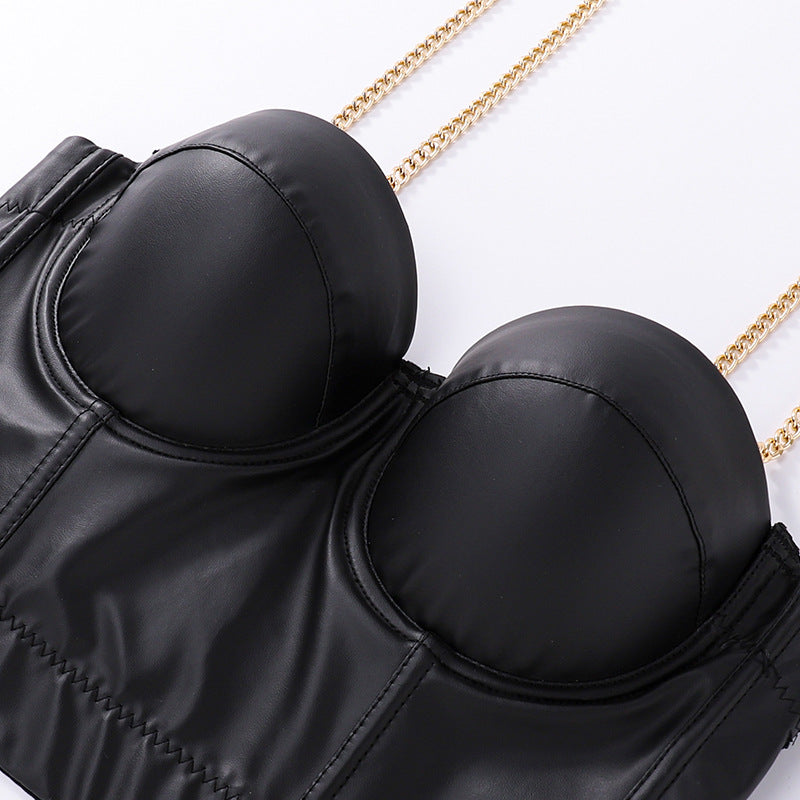 Leather Elastic Gold Chain Sling Corsets
