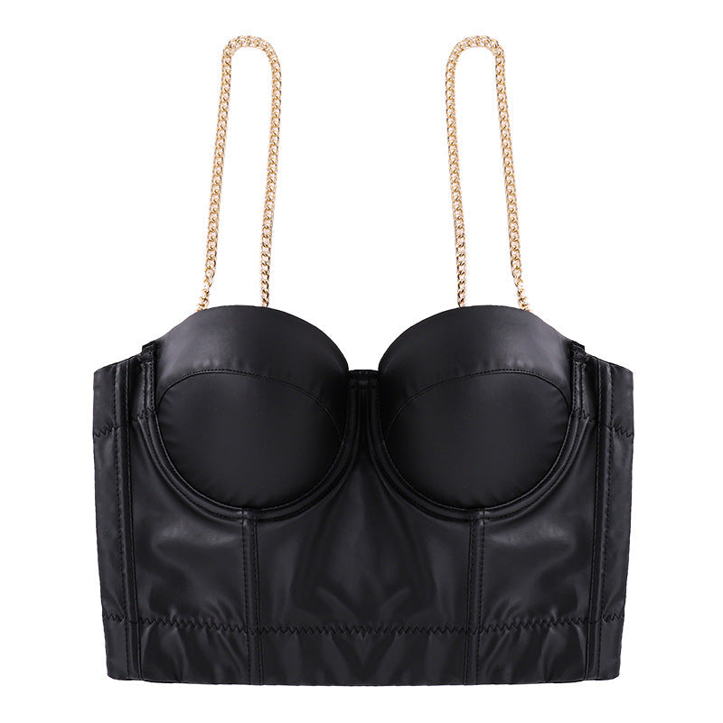 Leather Elastic Gold Chain Sling Corsets