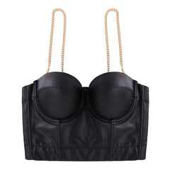 Leather Elastic Gold Chain Sling Corsets