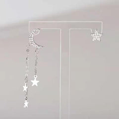 Asymmetric Star Moon Tassel Earrings