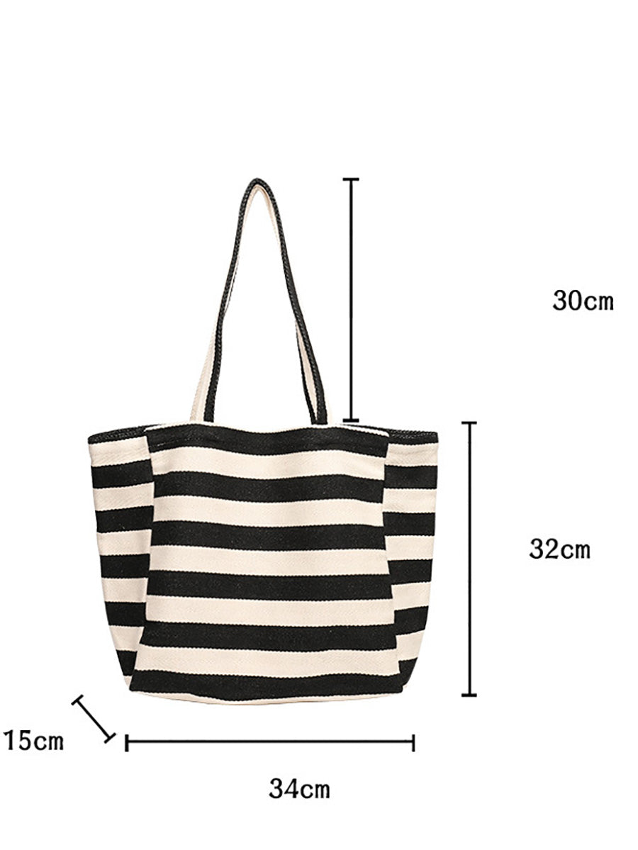 Women Casual Stripe Canvas Large Capacity Shoulder Bag