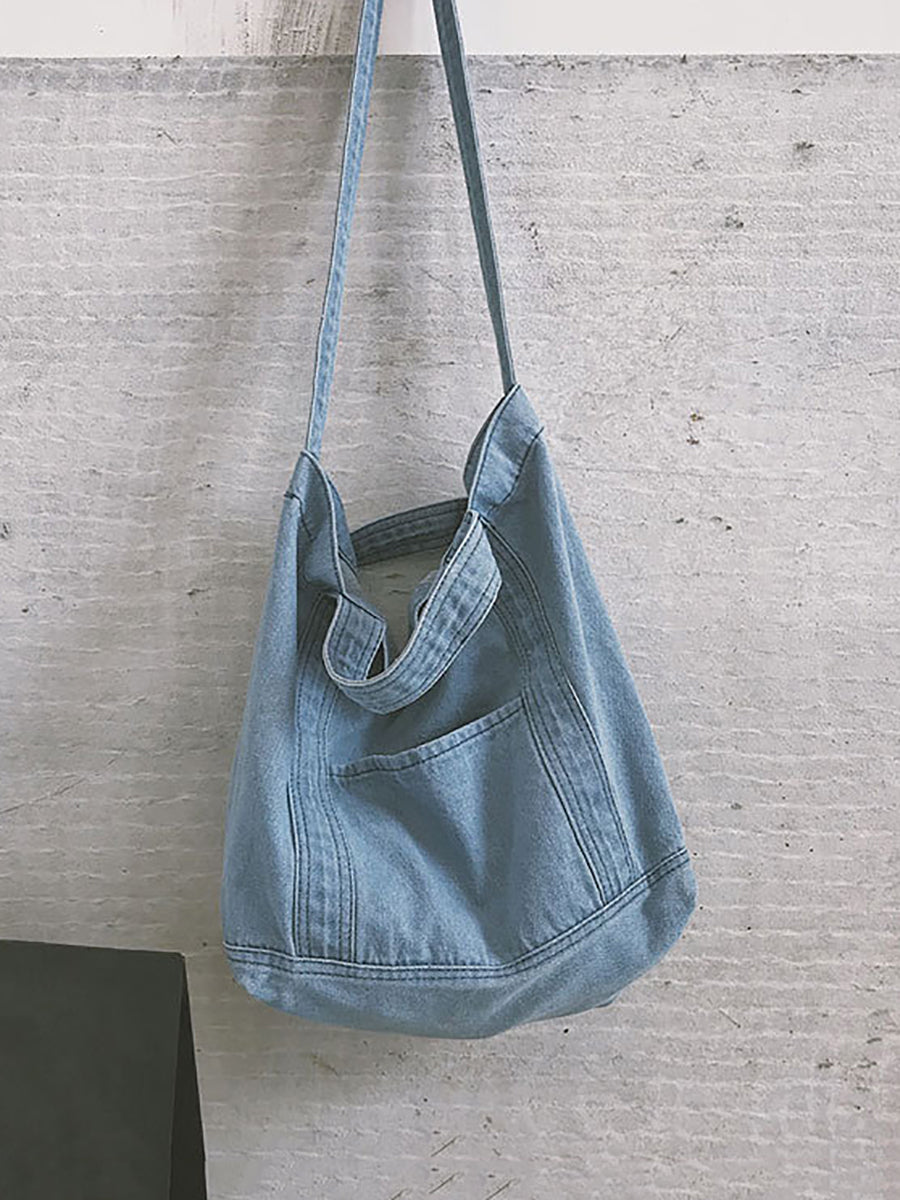 Vintage Solid Denim Spliced Shoulder Bags