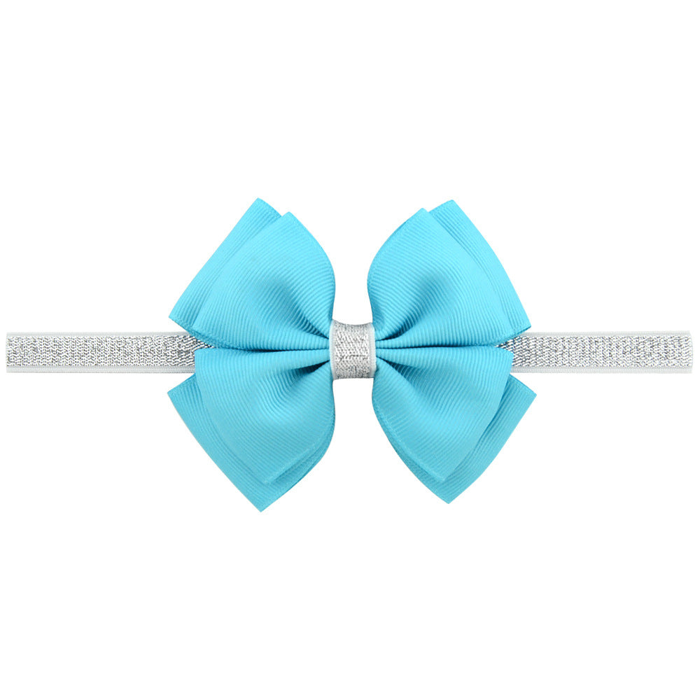 1 Pcs Baby Hair Bow Flower Headband Silver Ribbon Hair