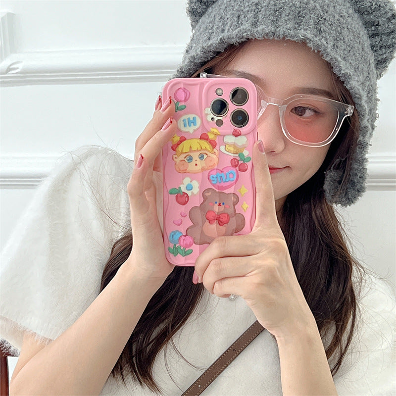 Cute Pink Oil Painting Bear Phone Case