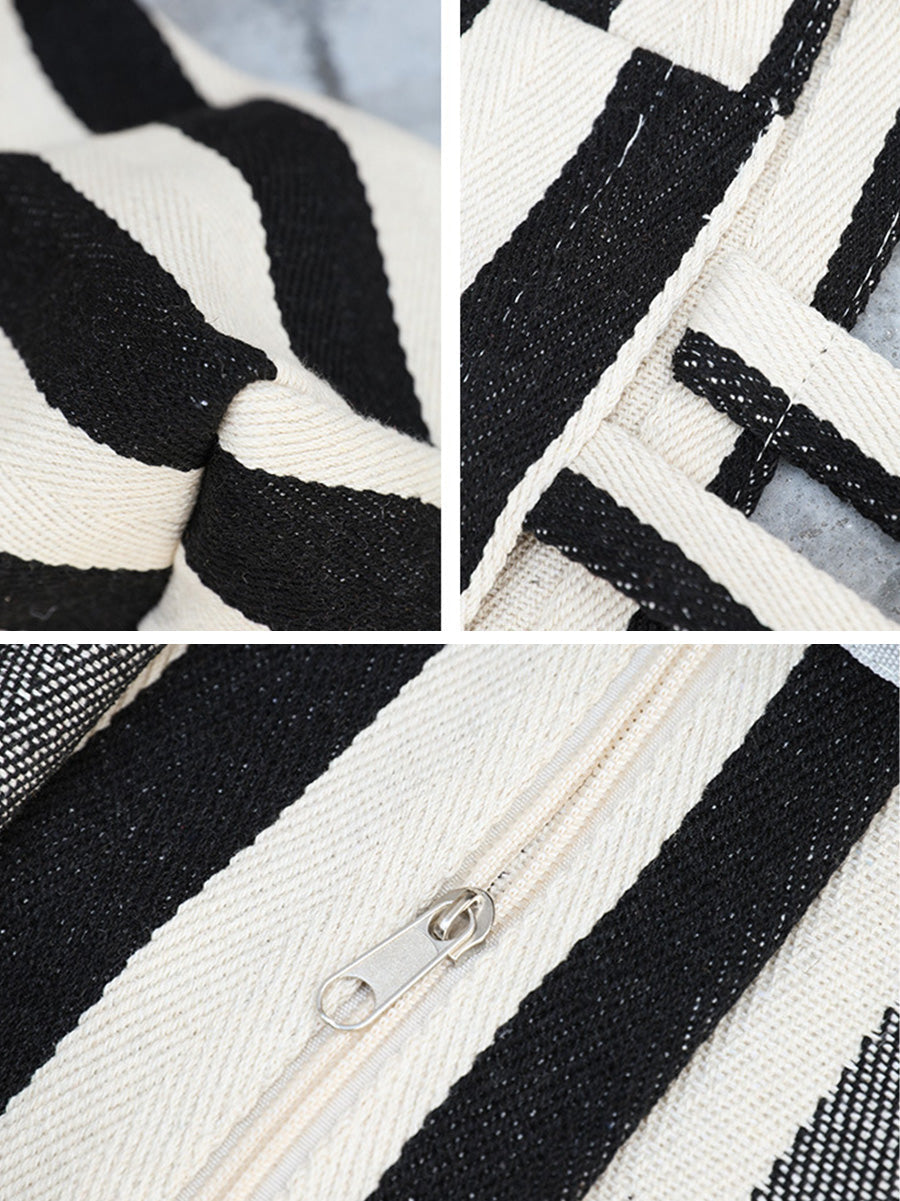 Women Casual Stripe Canvas Large Capacity Shoulder Bag