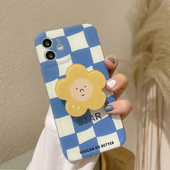 Blue Checkerboard Flower Phone Cases