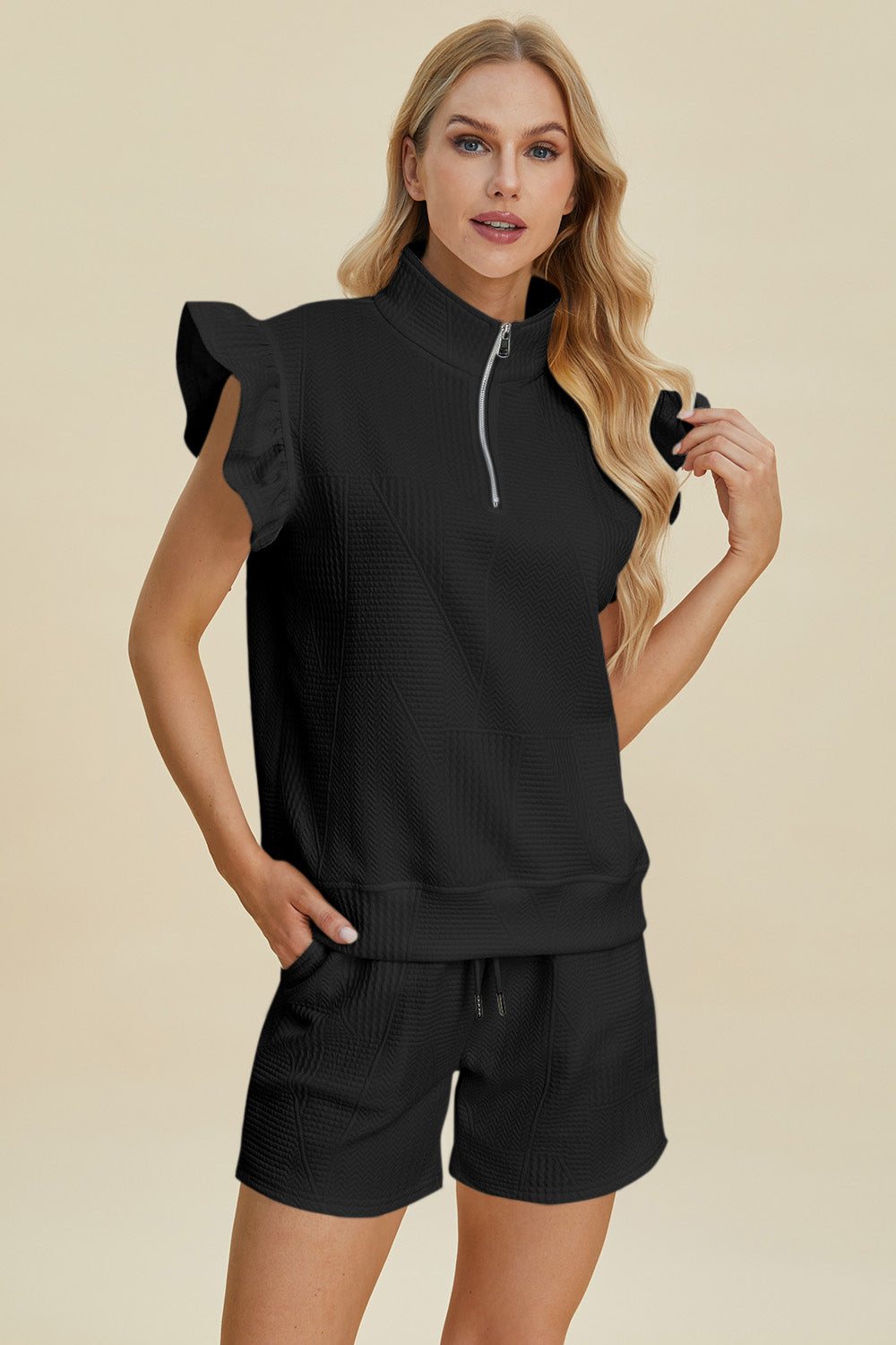 Full Size Texture Sleeveless Top and Shorts Set