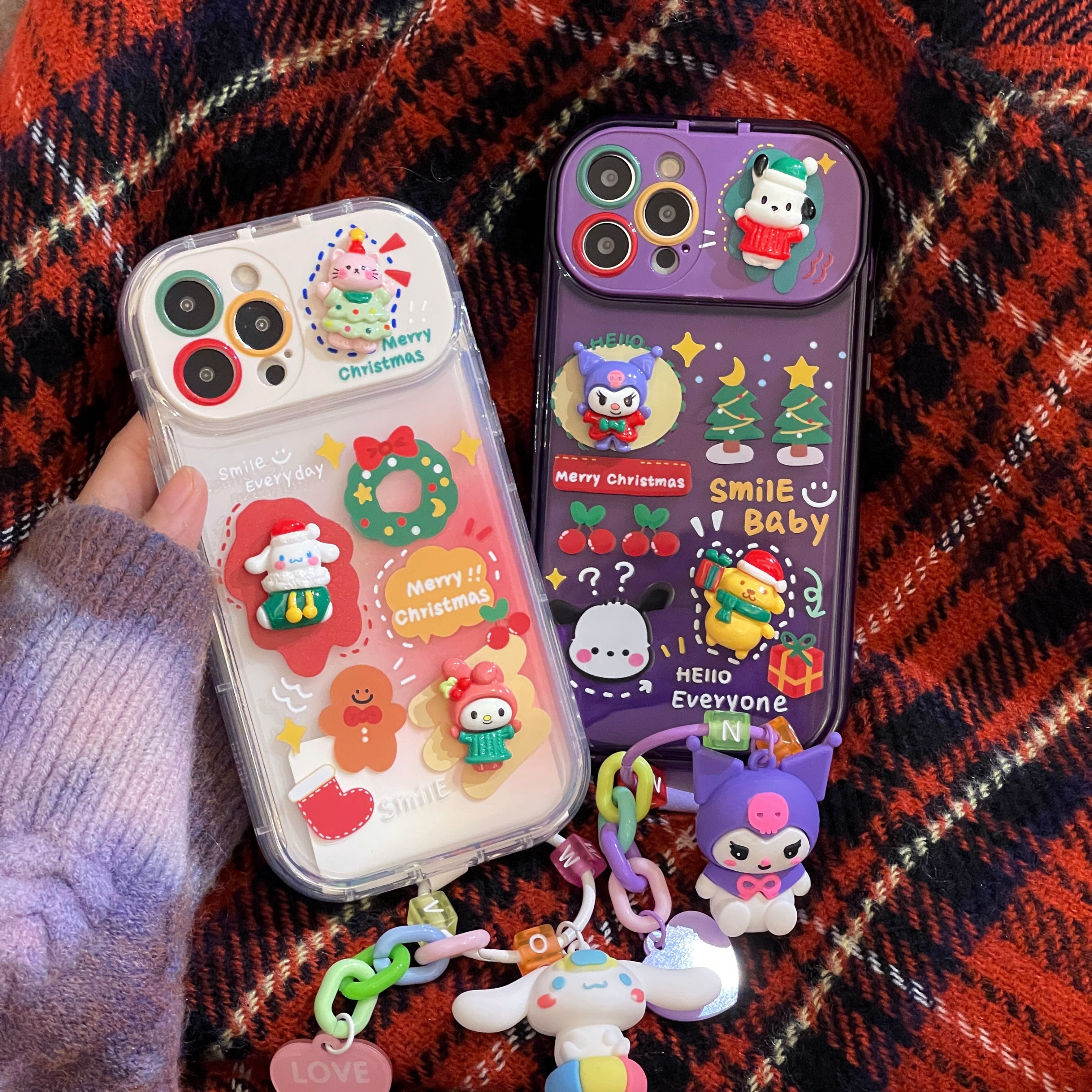 Christmas Cartoon Flip Mirror Stand Phone Case