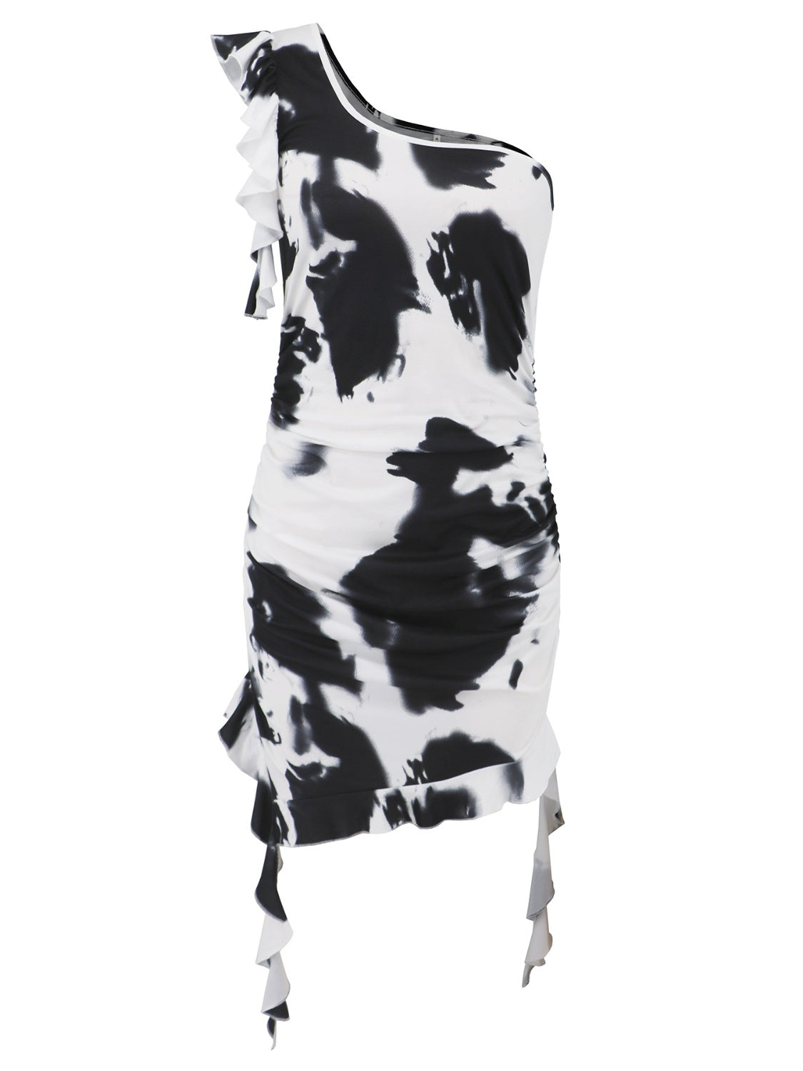 Ruffled Single Shoulder Mini Dress