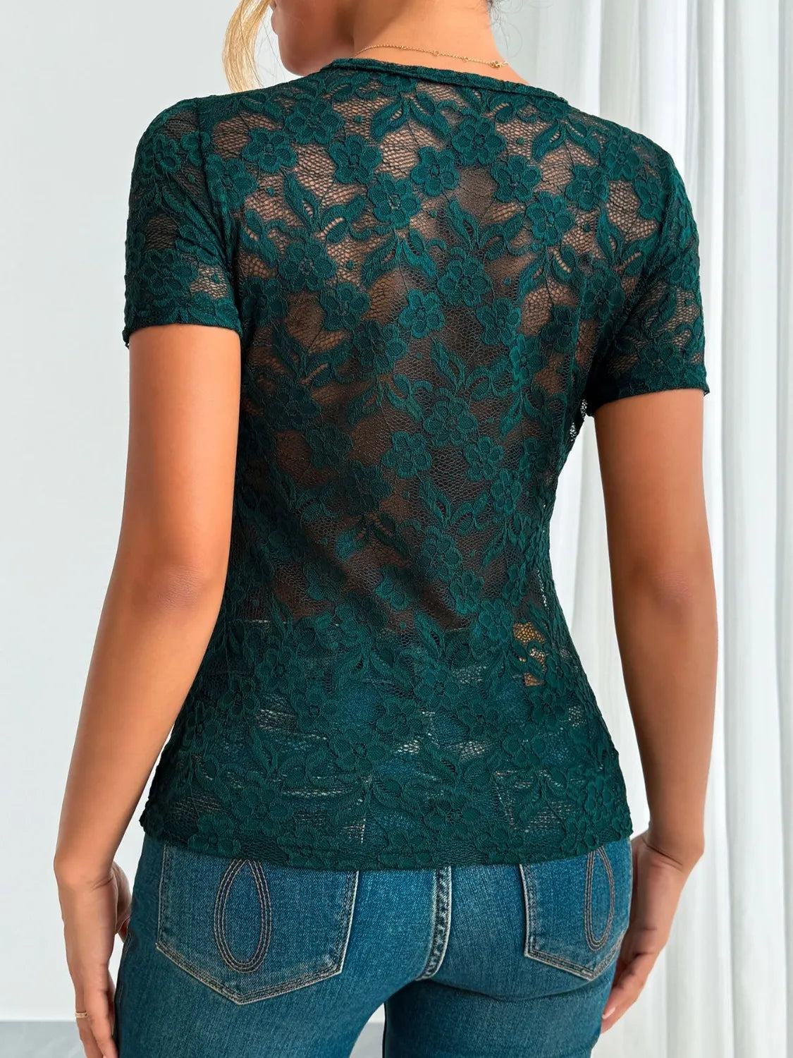 Lace V-Neck Short Sleeve Top