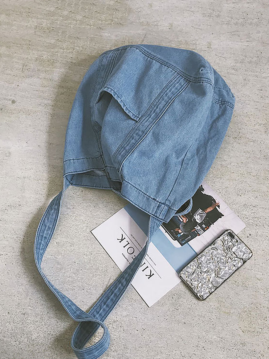 Vintage Solid Denim Spliced Shoulder Bags