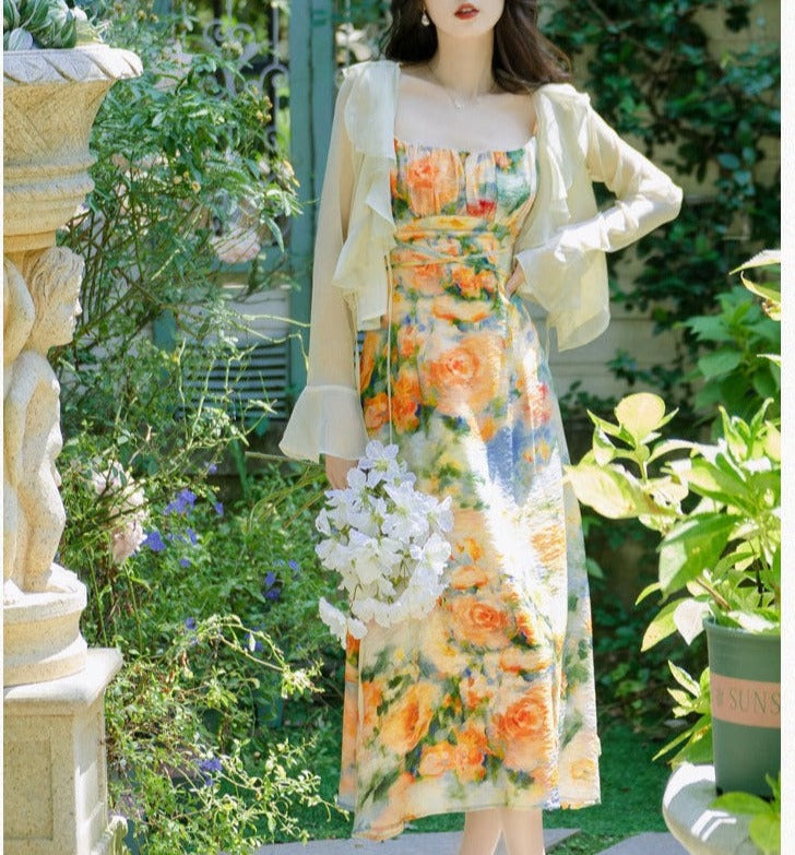 Summer Garden 2-Piece Floral Print Cottagecore Dress Set