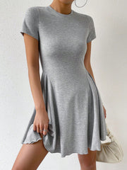 Round Neck Short Sleeve Mini Dress