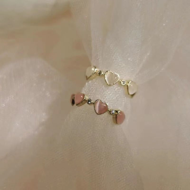 Lovely Heart Natural Stone Adjustable Ring