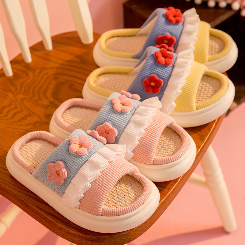 Kawaii Flowers Lace Linen Slippers