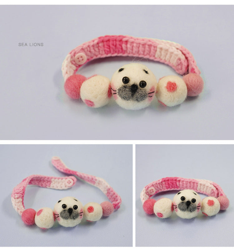 Milk Cotton Wool Knitted Cat Neck Collar