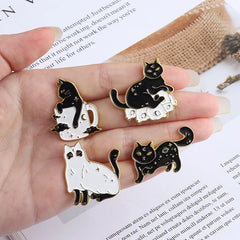 Cute Black White Cat Pins