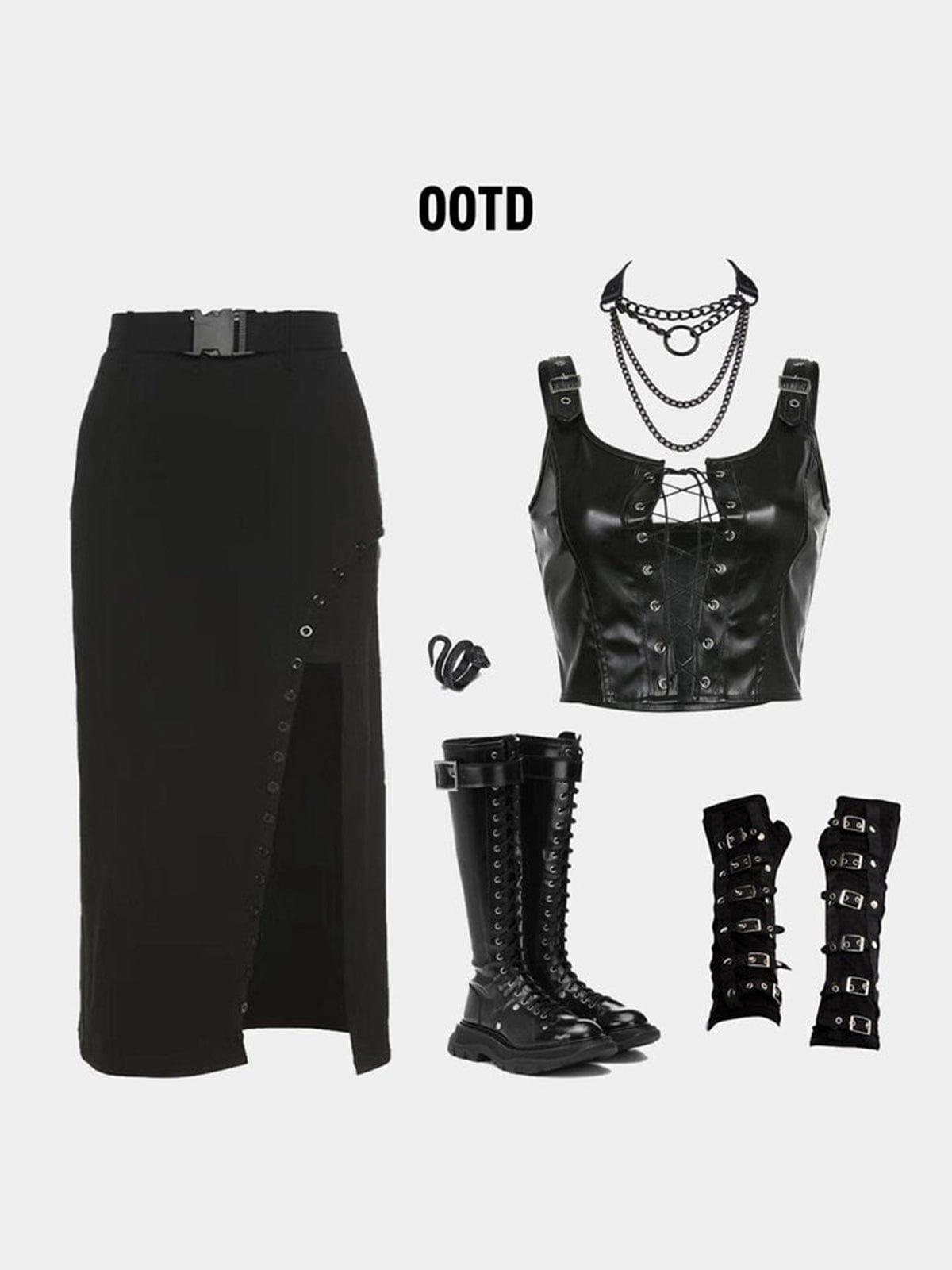 Buttons Buckle Belt Skirt