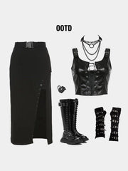 Buttons Buckle Belt Skirt