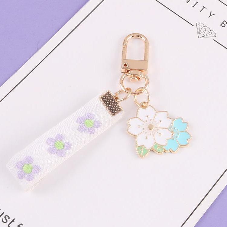 Violet Twin Flower Ribbon Keychain