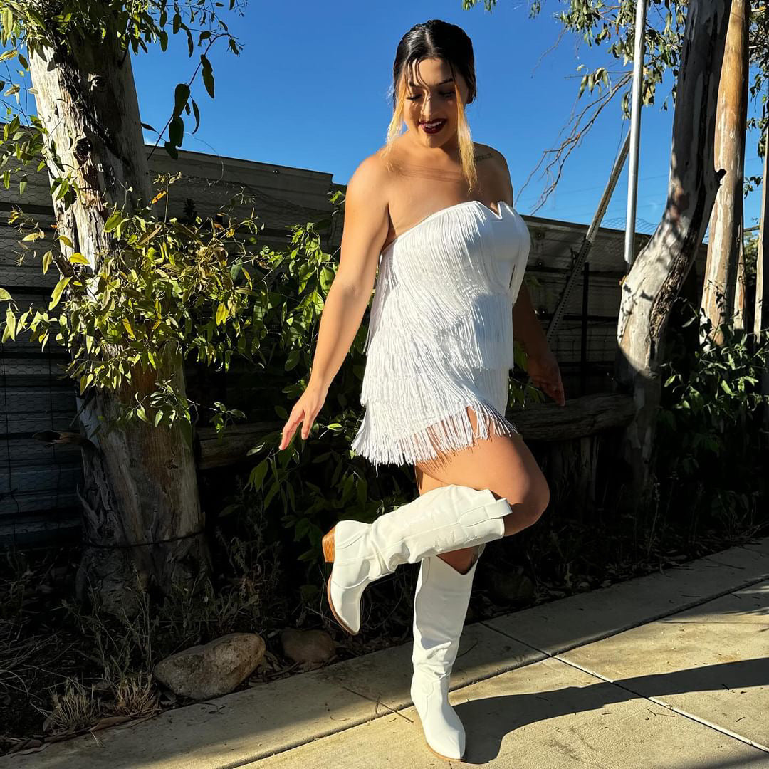 Strapless Fringe Detail Mini Dress