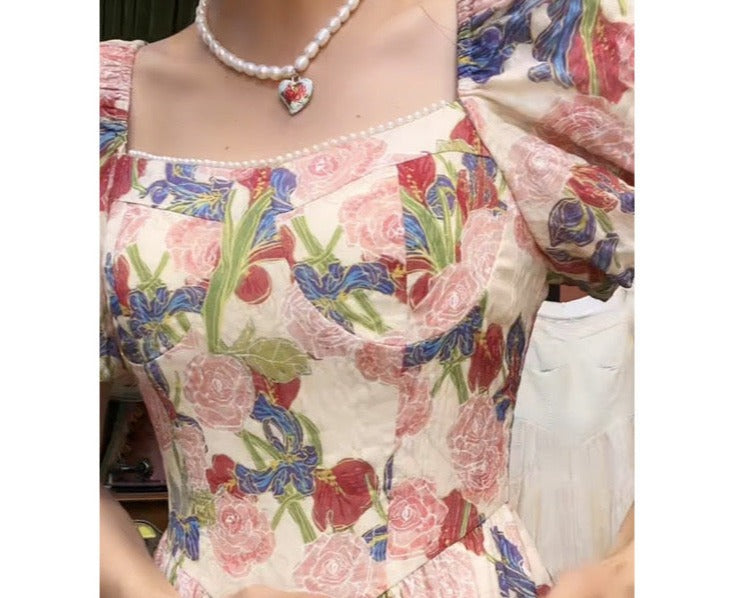 Dalila Floral Pearl Decorated Vintage-Inspired Dress