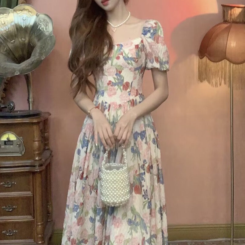 Dalila Floral Pearl Decorated Vintage-Inspired Dress