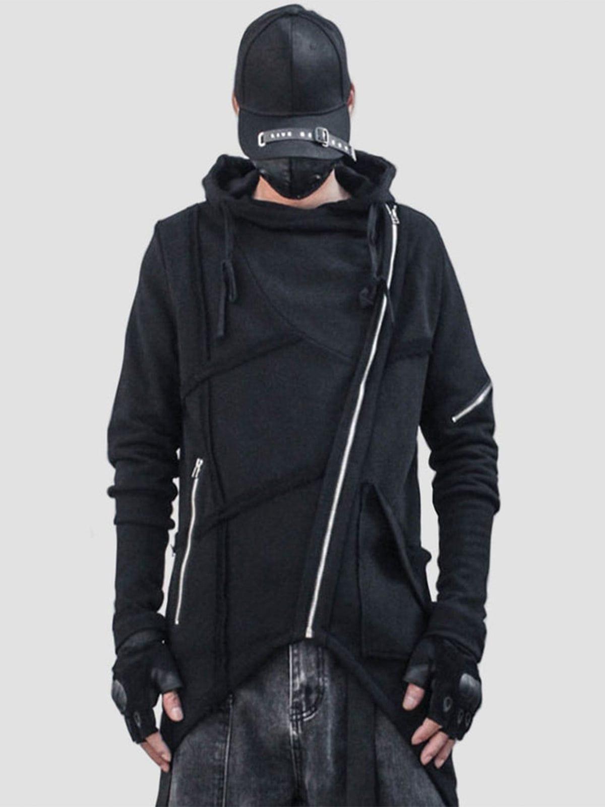 Dark Function Irregular Diagonal Zipper Hooded Jacket