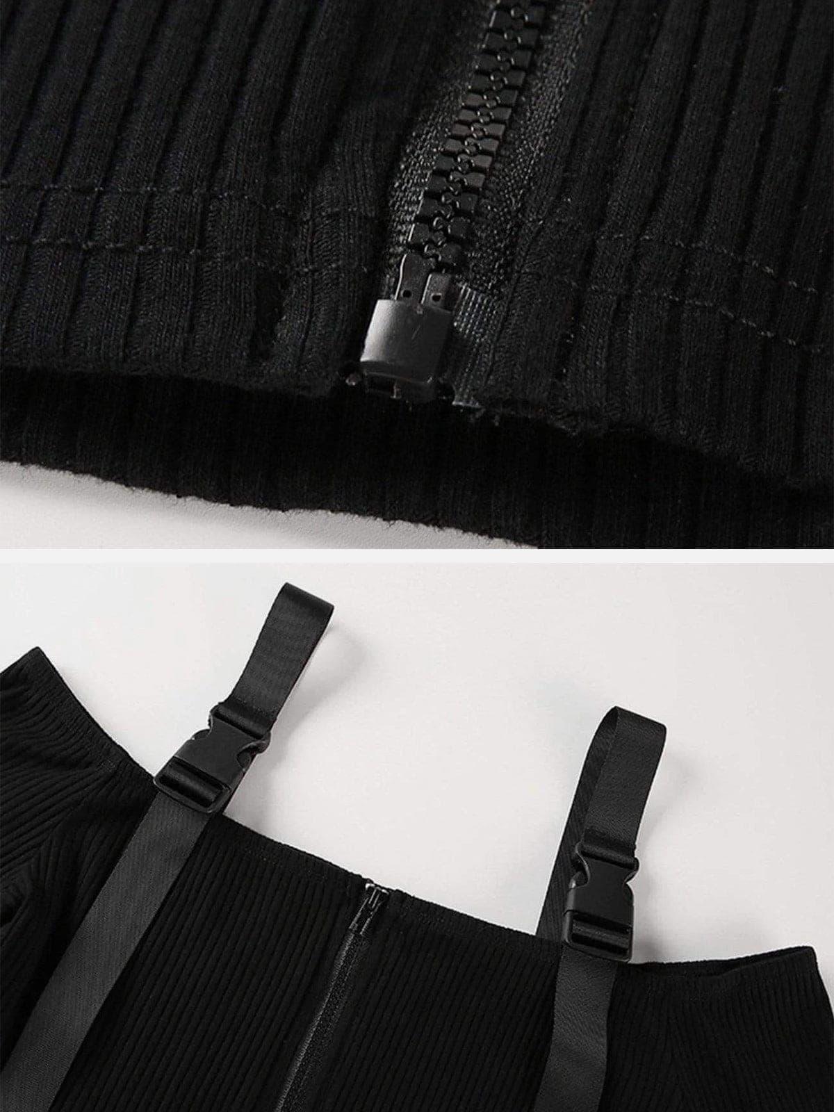 Ribbons Buckle Strap Cardigan Long-sleeved T-shirt