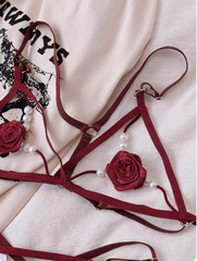 Valentine's Red Rose Pearl Bra Set