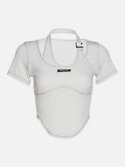 Patchwork Halter Label Short Sleeve T Shirt