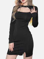 Solid Color Sexy Bow Tie Dress