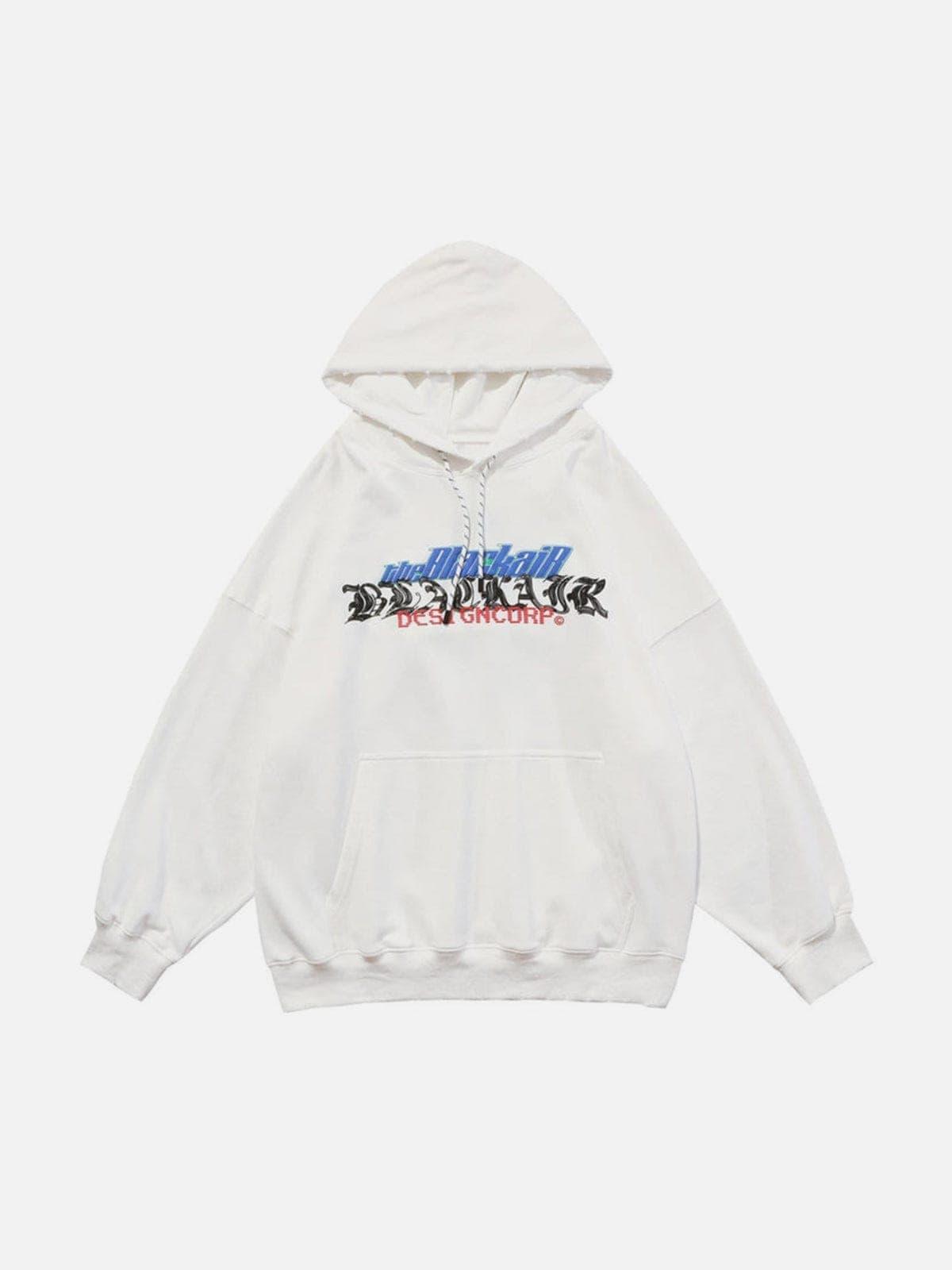 Ripped Spider Embroidery Oversized Washed Hoodie