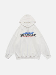 Ripped Spider Embroidery Oversized Washed Hoodie