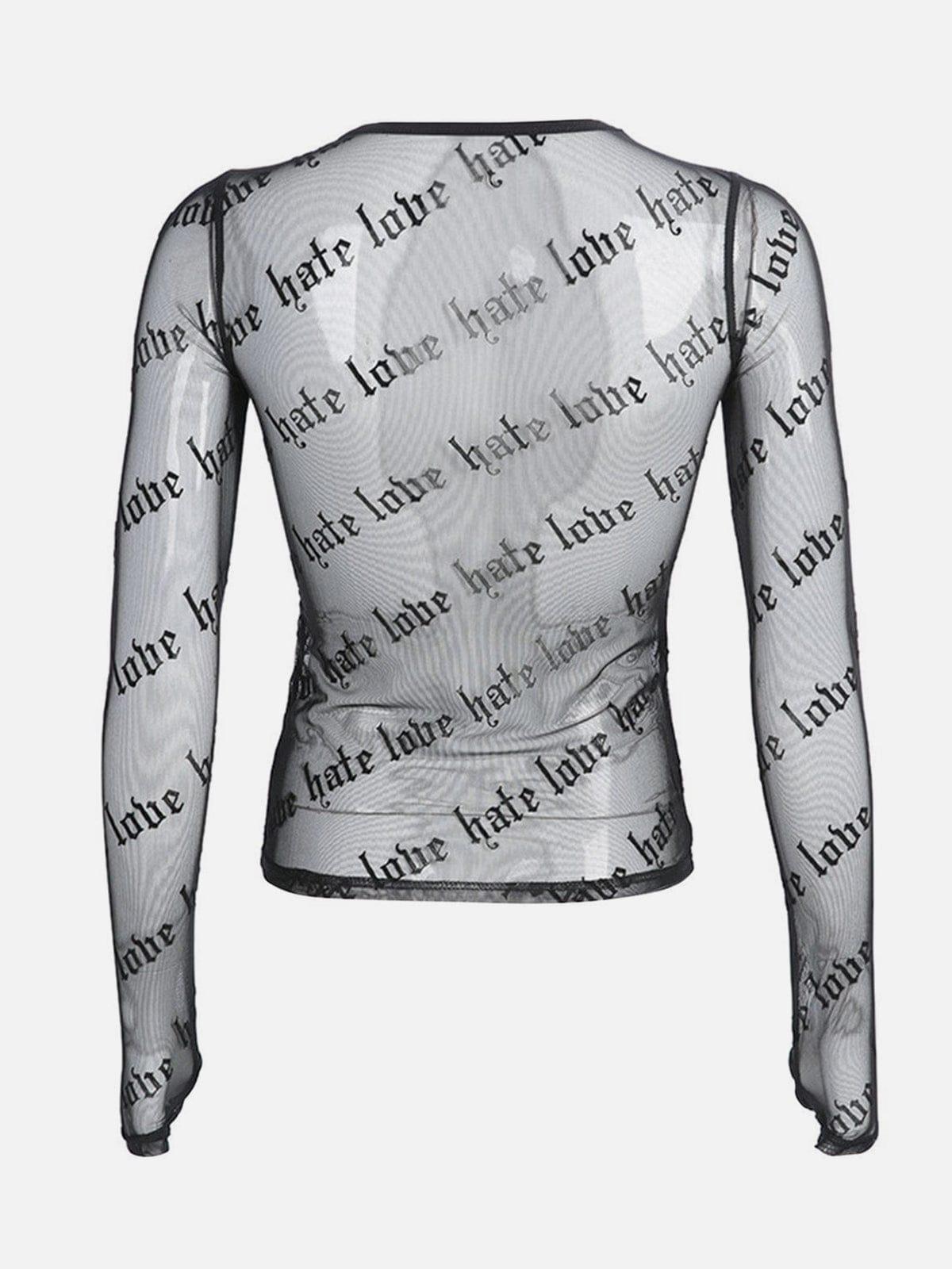 Flocking Letters Perspective Long Sleeve T Shirt