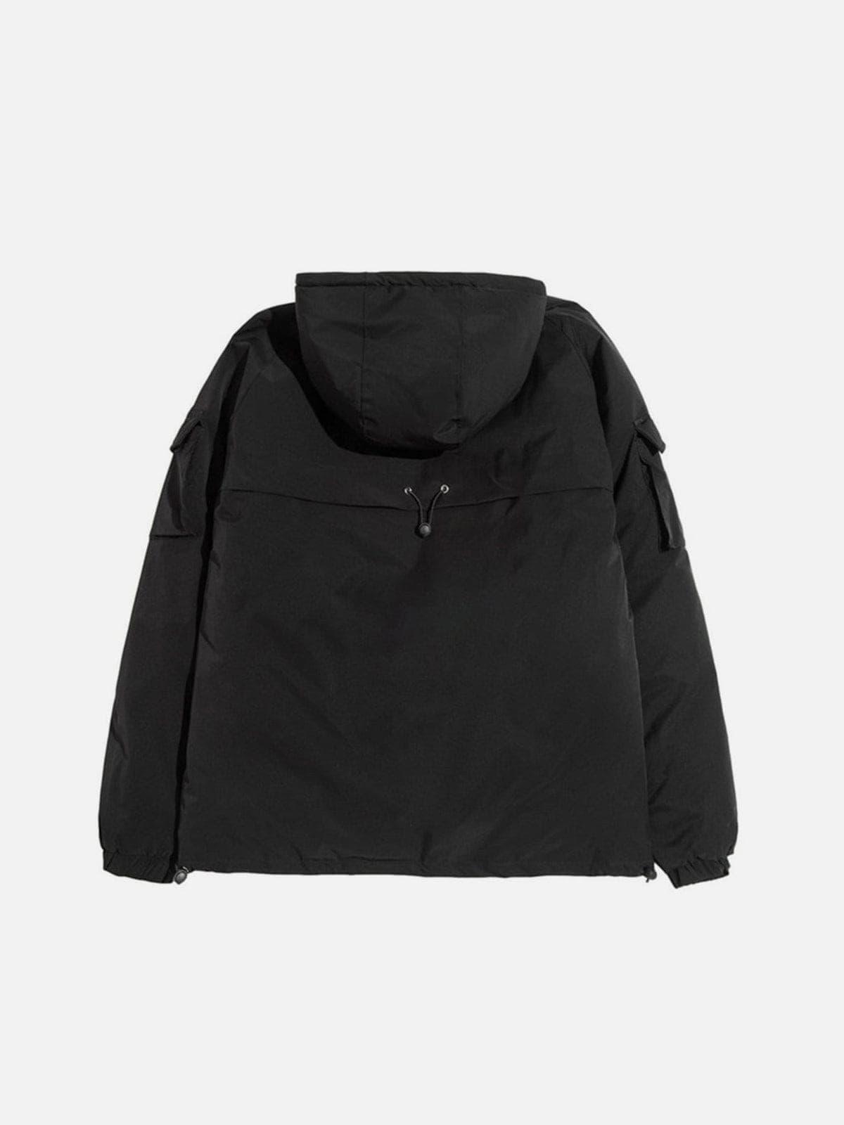 Functional Half Zip Up Embroidery Winter Coat