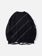Dark Pin Striped Embroidery Knitted Sweater