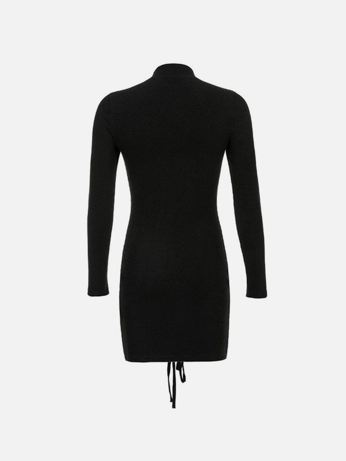 Half Turtleneck Patchwork Cross Tie Dress