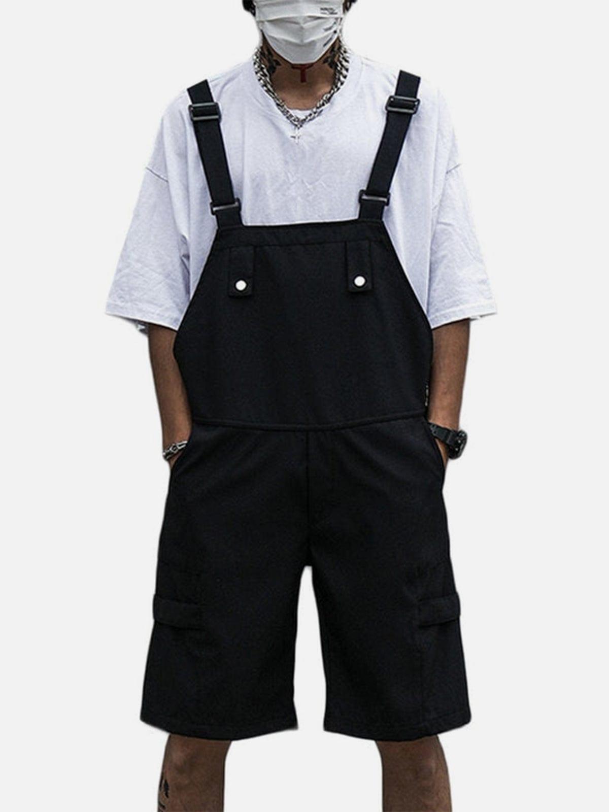 Functional Dark Solid Color Cotton overalls