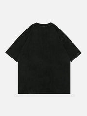 Anagoc Vintage Lightning Skull Print Washed Tee