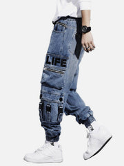 Embroidery Multi Pockets Cargo Jeans