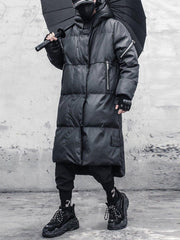 Function Dark Fake Zipper Long Winter Coat