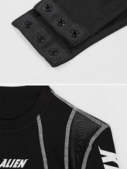 Mesh Patchwork Half Turtleneck Long Sleeve Bodysuit