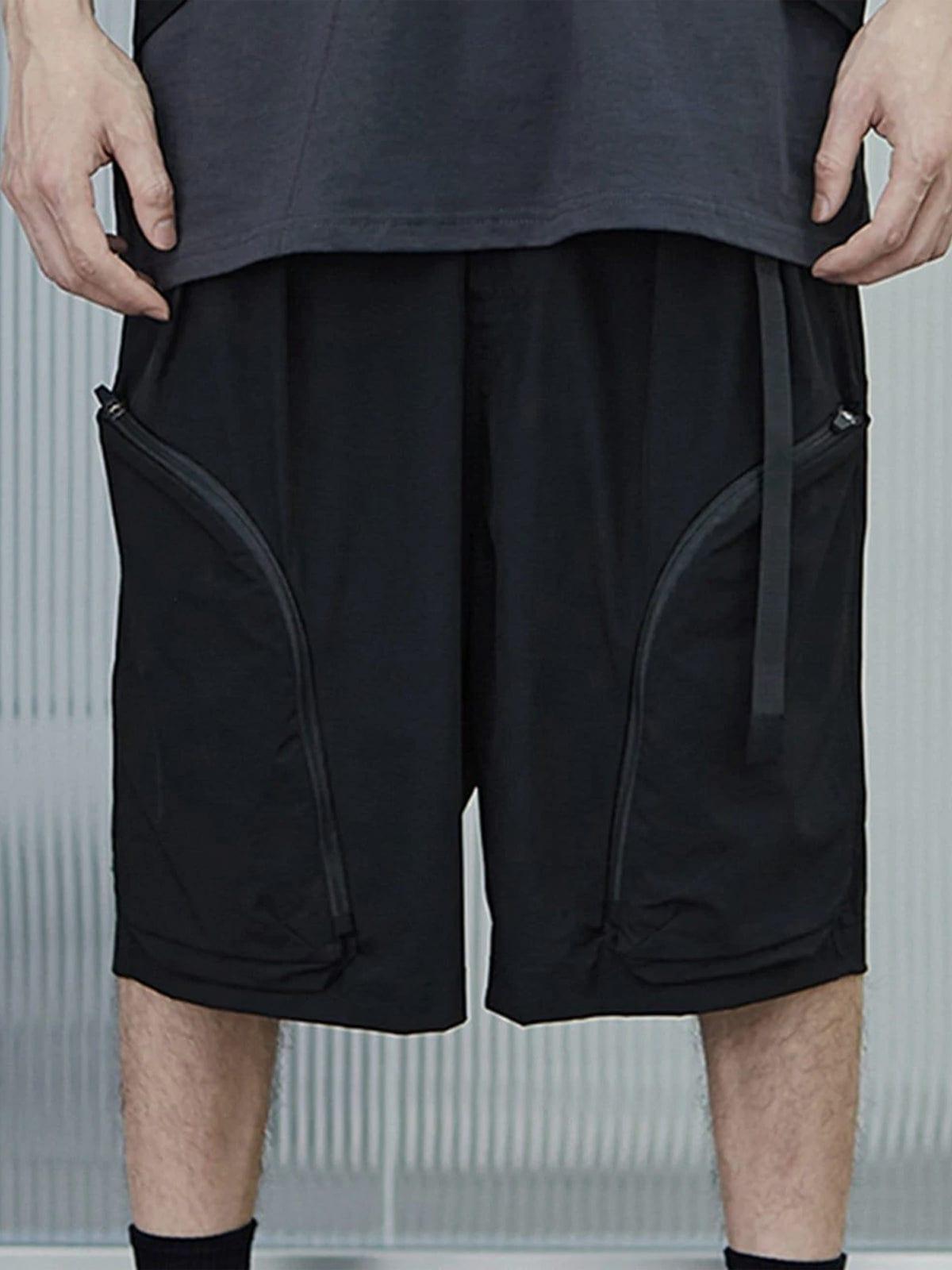 Zip Up Curved Pocket Drawstring Shorts